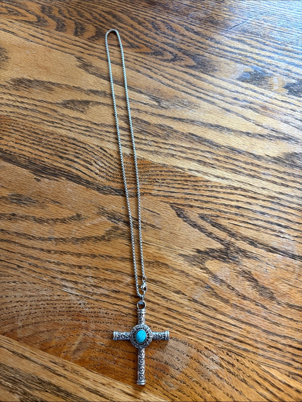 Silver-Tone Cross Pendant Necklace with Turquoise Accent - Women Jewelry